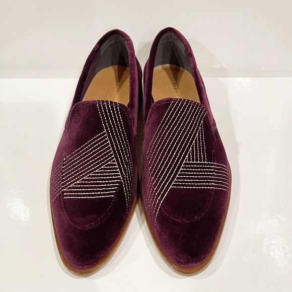 Everlane The Velvet Modern Loafers Womens Size 7 Embroidered Burgundy NEW NO BOX - Picture 8 of 16